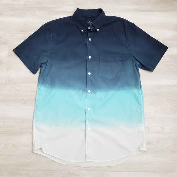 American Eagle Outfitters Dip-Dye Short-Sleeve Button-Up Shirt sz S - Picture 11 of 11